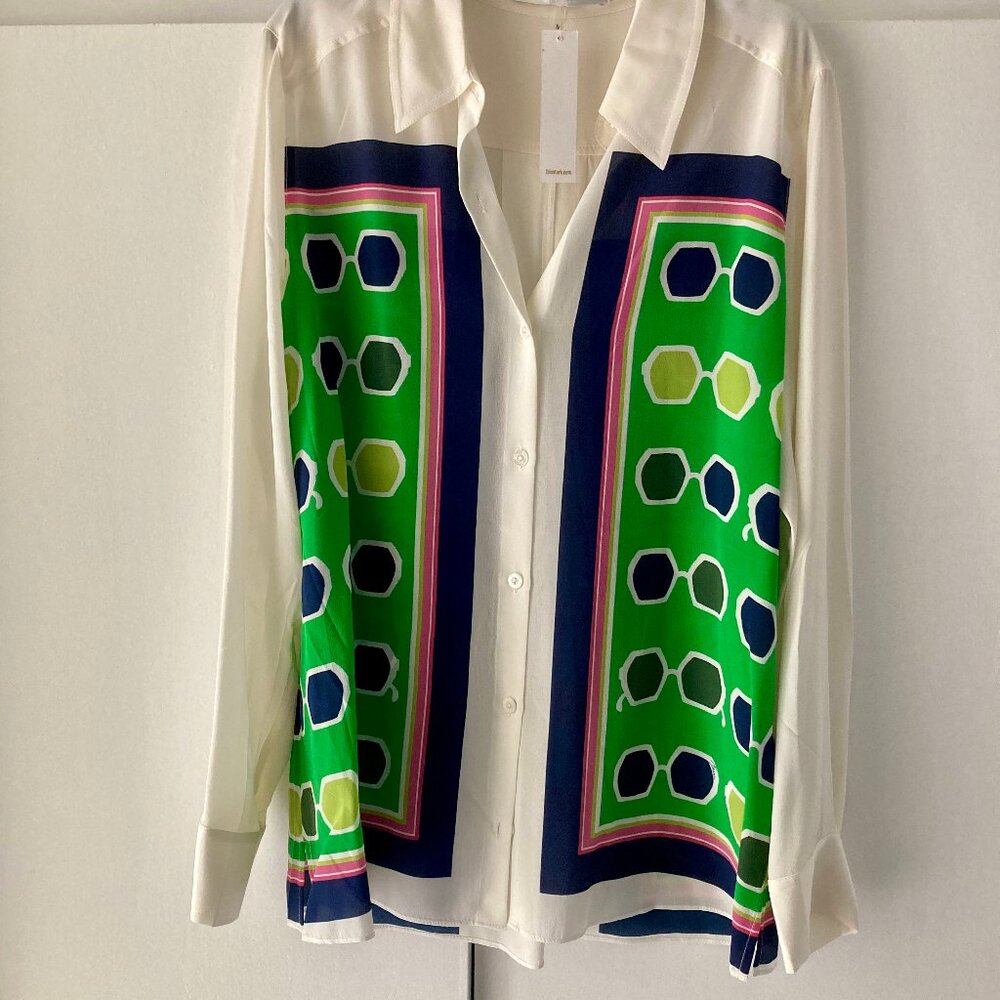 NWOT Trina Turk Redondo Long Sleeve SILK Blouse, Medium, Geometric, Button-Up - Picture 10 of 15